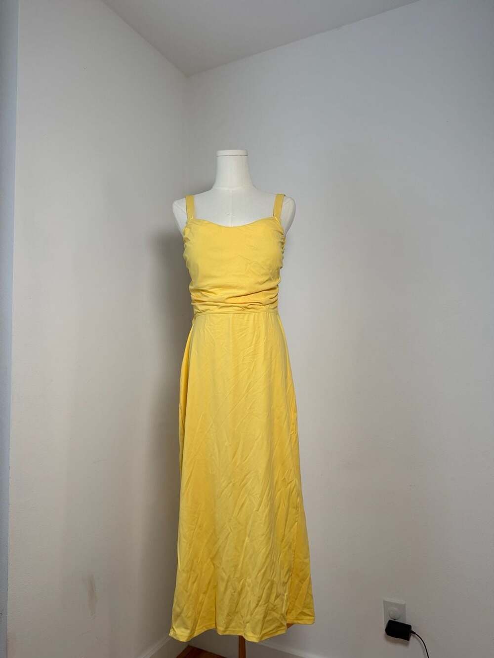 Halara Ruched Lace Up Bodycon Midi Casual Dress XL goldfinch yellow